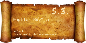 Suplicz Béla névjegykártya